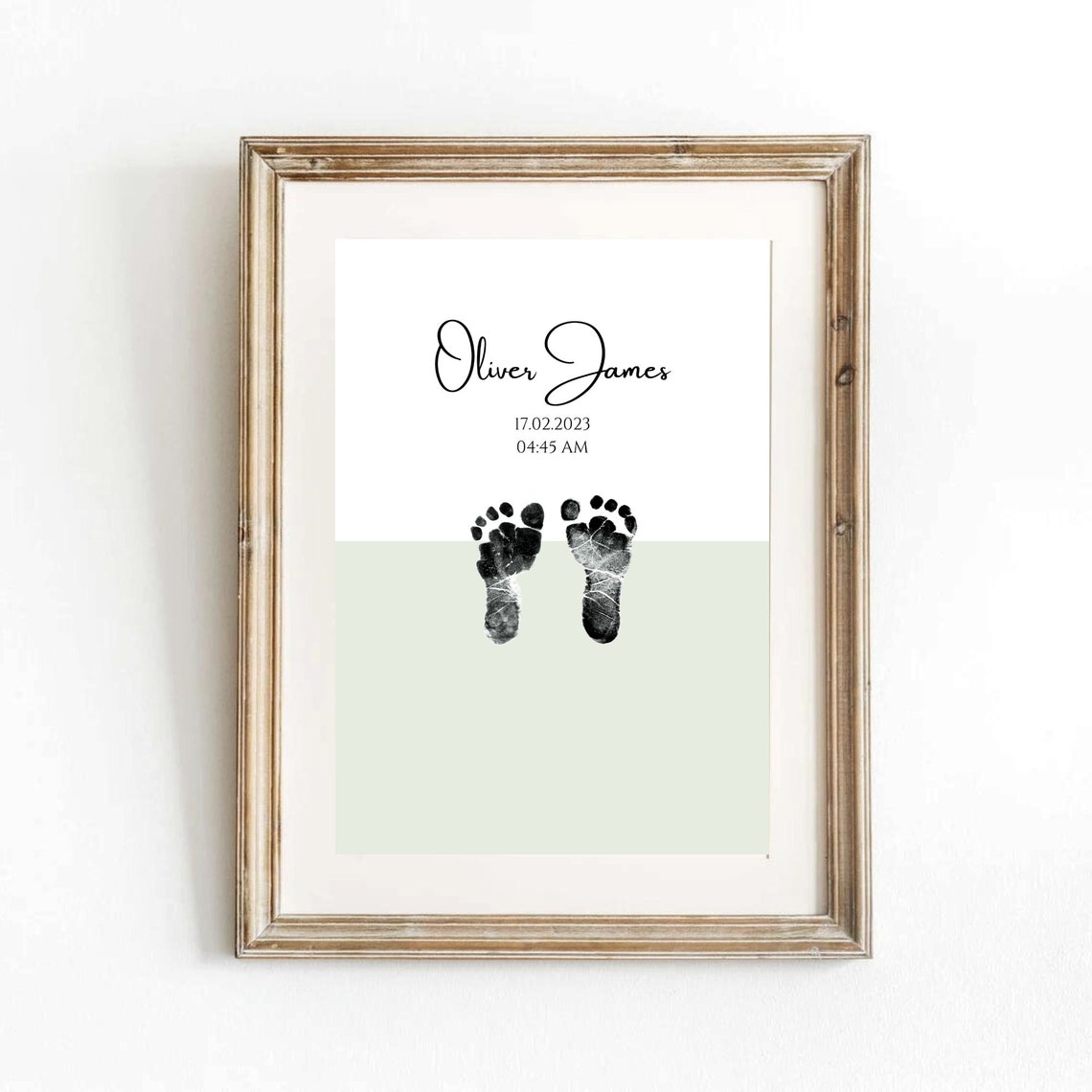 Personalized Minimal Baby Footprint Birth Print Sage Green Wall Art - Image 3