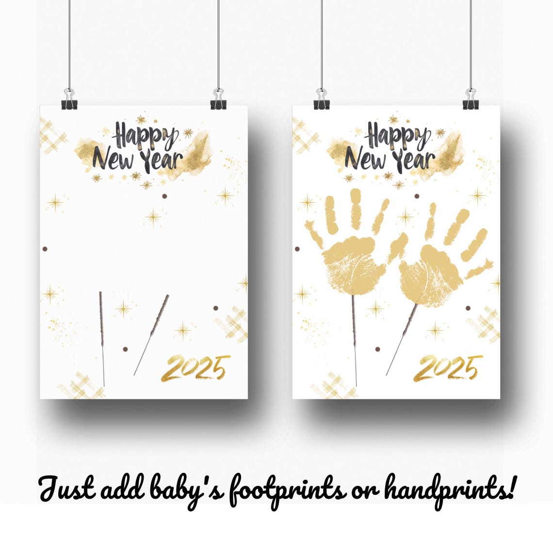 Happy New Year 2025 Gold Handprint Sparkler Fireworks Kids Craft Print - Image 3