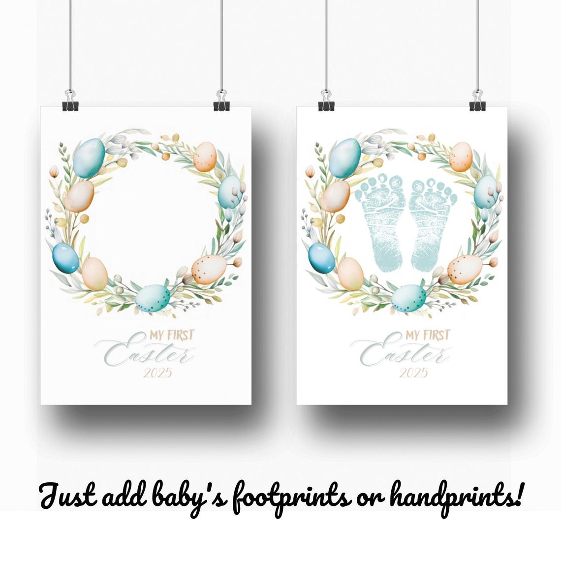 Baby Footprint First Easter Pastel Egg Wreath Keepsake Poster - Image 3
