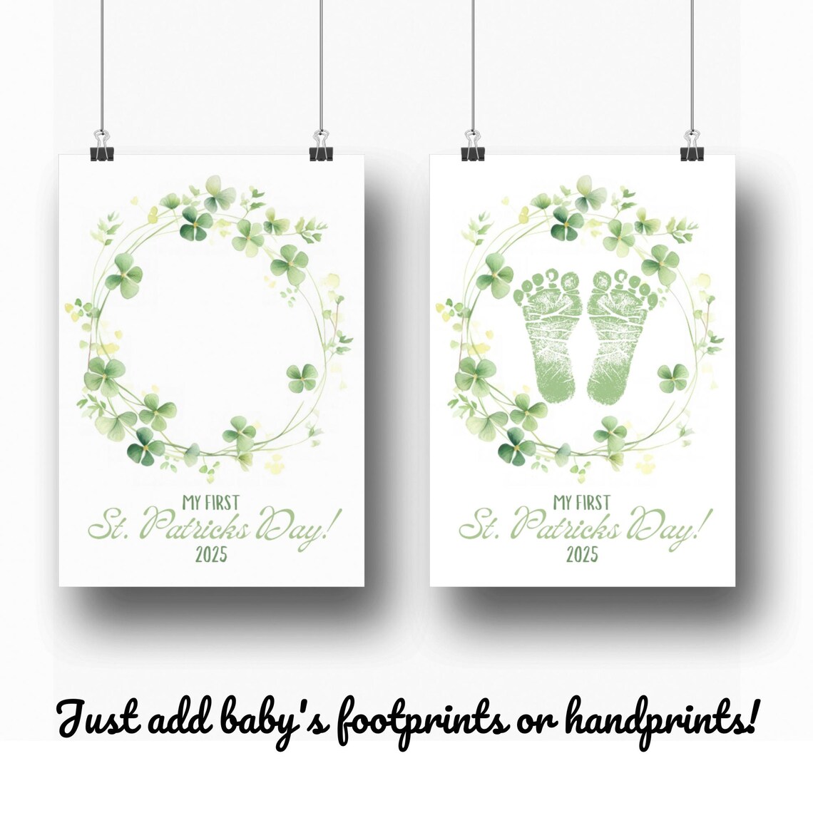 My First St Patricks Day Green Footprint Shamrock Wreath Keepsake Print - Image 3