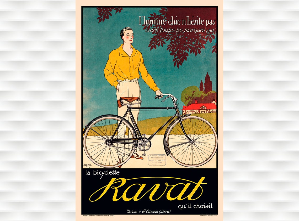 La Bicyclette Ravat Saint Etienne Elegant Art Deco Bike Poster
