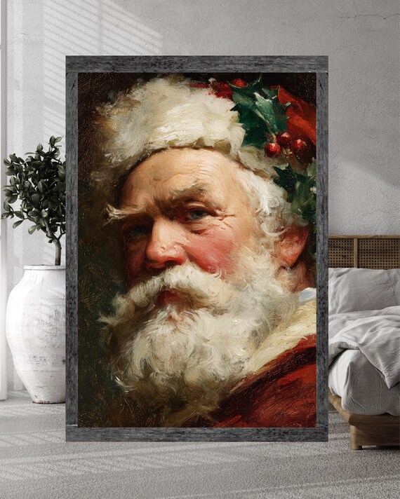 Vintage Santa Claus Classic Oil Painting Style Portrait Art Poster