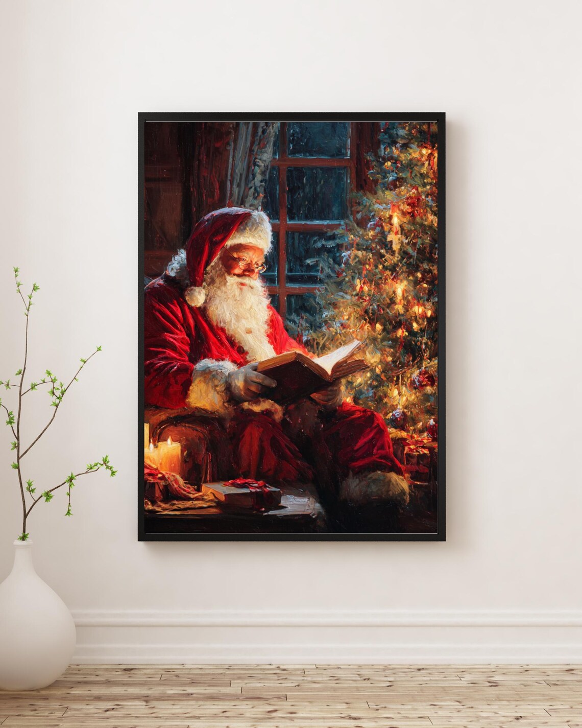 Vintage Santa Decorating Christmas Tree Art Print