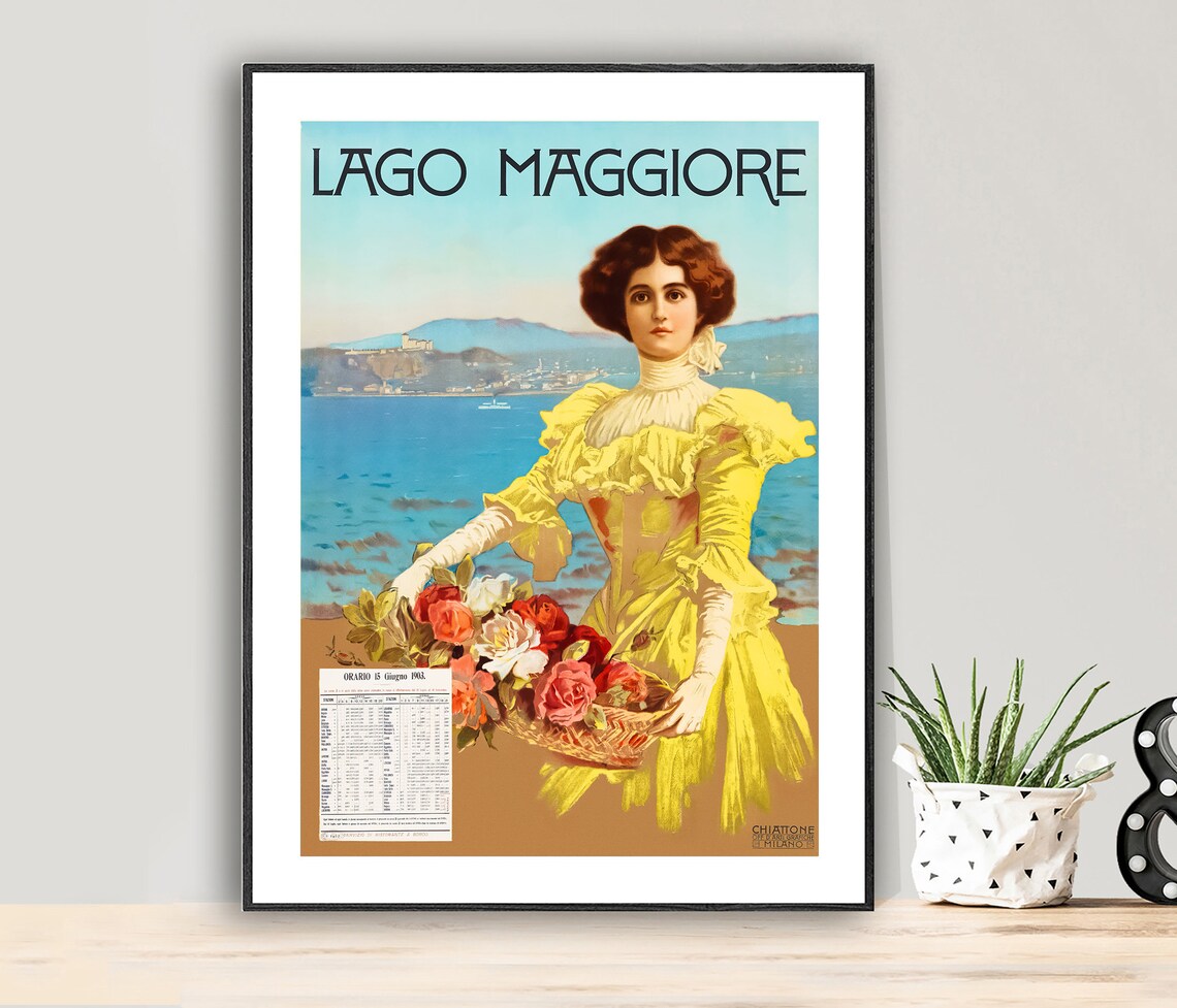 Lago Maggiore 1903 Vintage Woman With Roses Italian Lake Poster