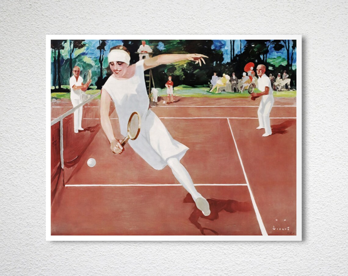 Vintage Clay Court Tennis Match Impressionist Sports Art Poster - Image 2