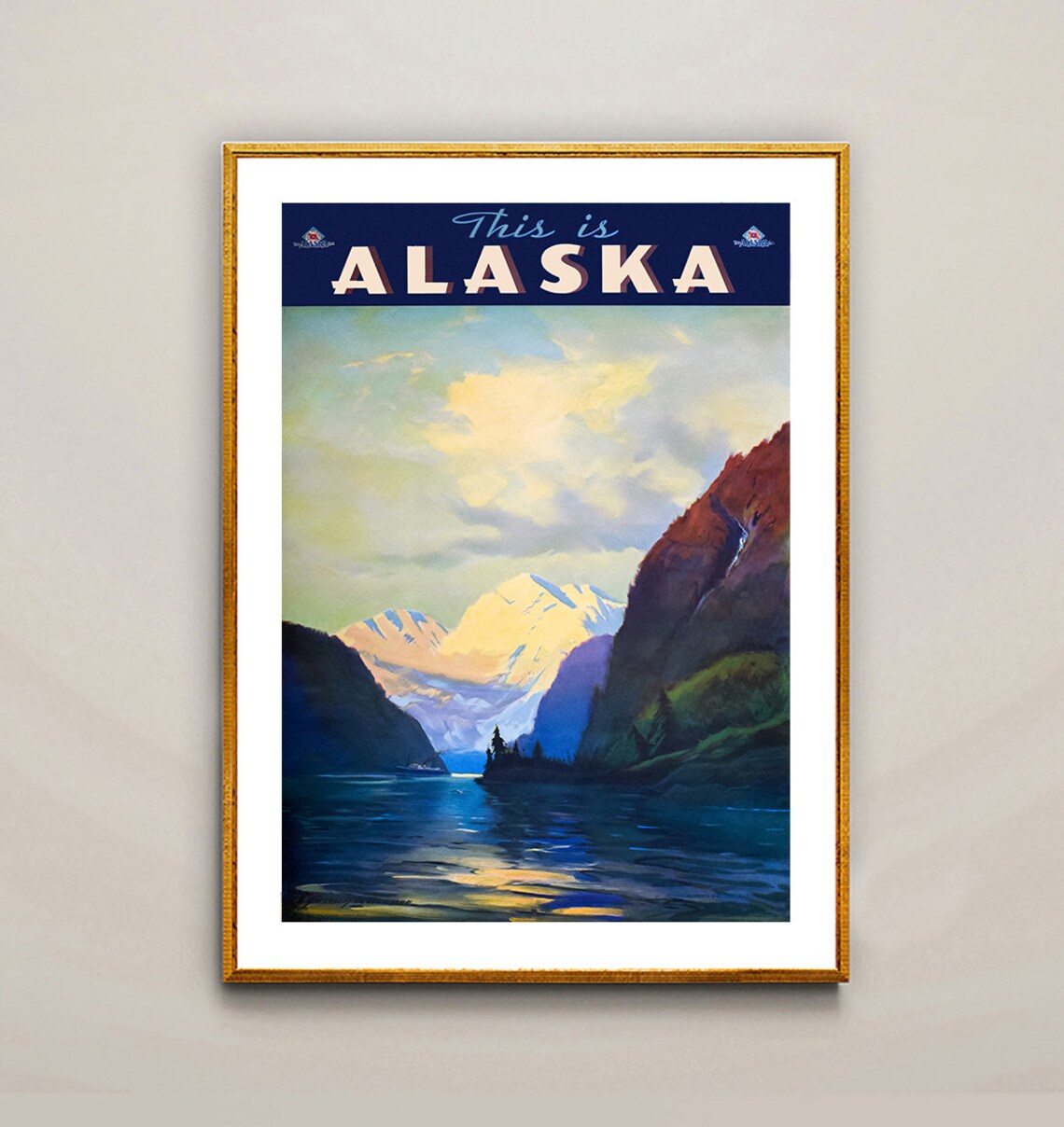 This is Alaska Vintage Northern Mountains Fjord Travel Poster - Image 2