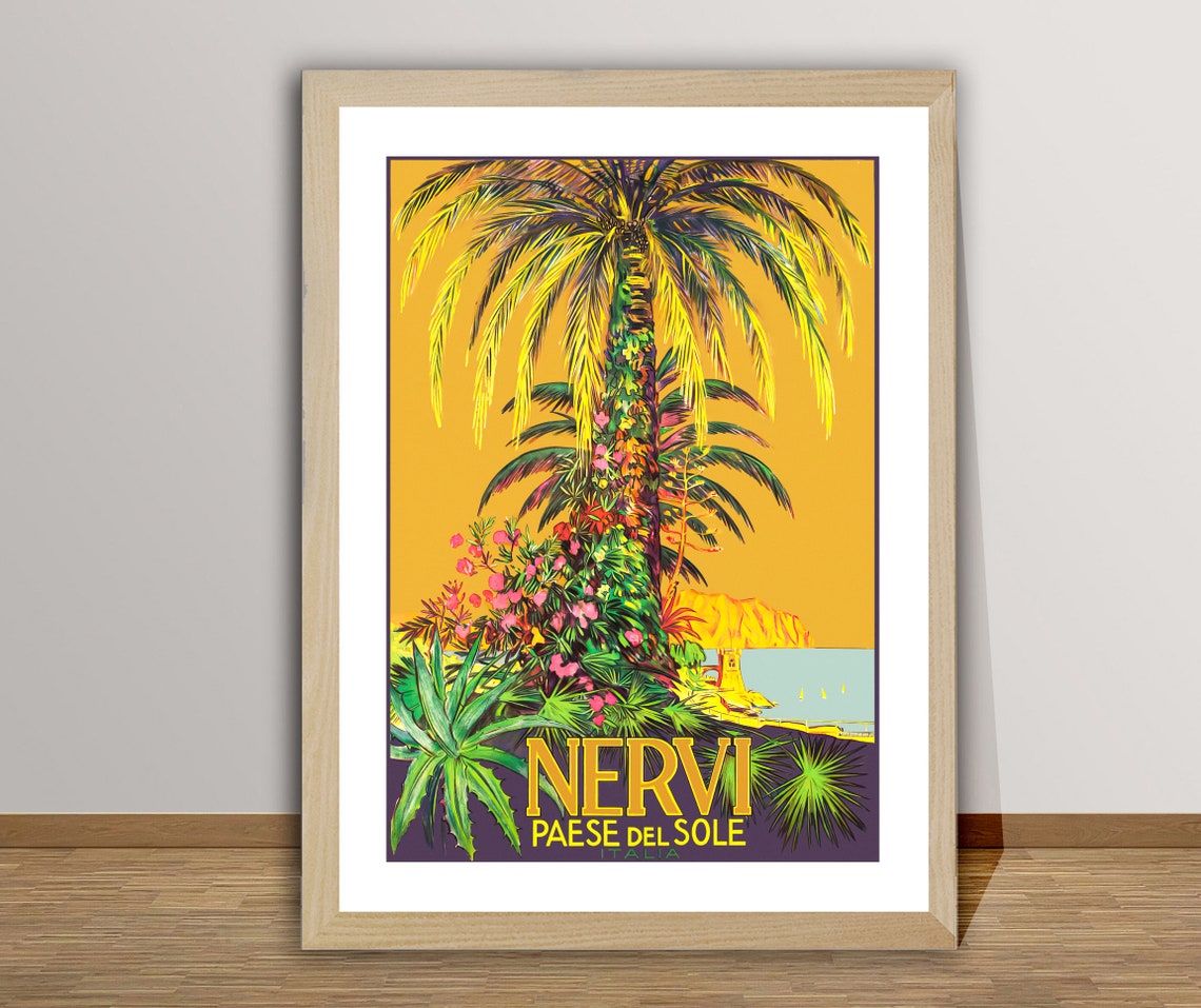 Nervi Paese Del Sole Palm Trees Coast Vintage Italy Travel Poster - Image 2