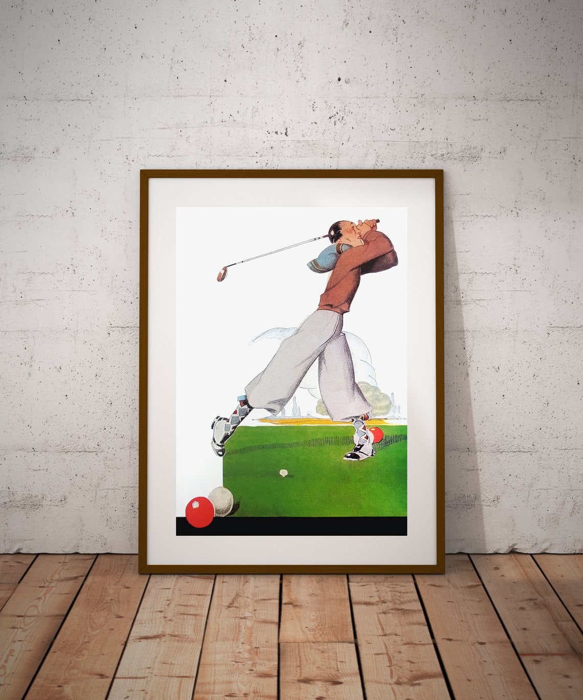 1920s Retro Golfer Mid Swing Vintage Golf Illustration Poster - Image 2