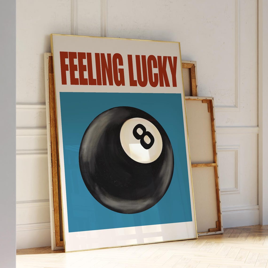 Feeling Lucky Black 8 Ball Retro Pool Hall Game Room Art Poster
