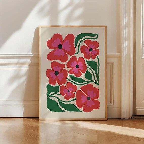 Red Poppy Botanical Flower Modern Bold Floral Poster for Living Room