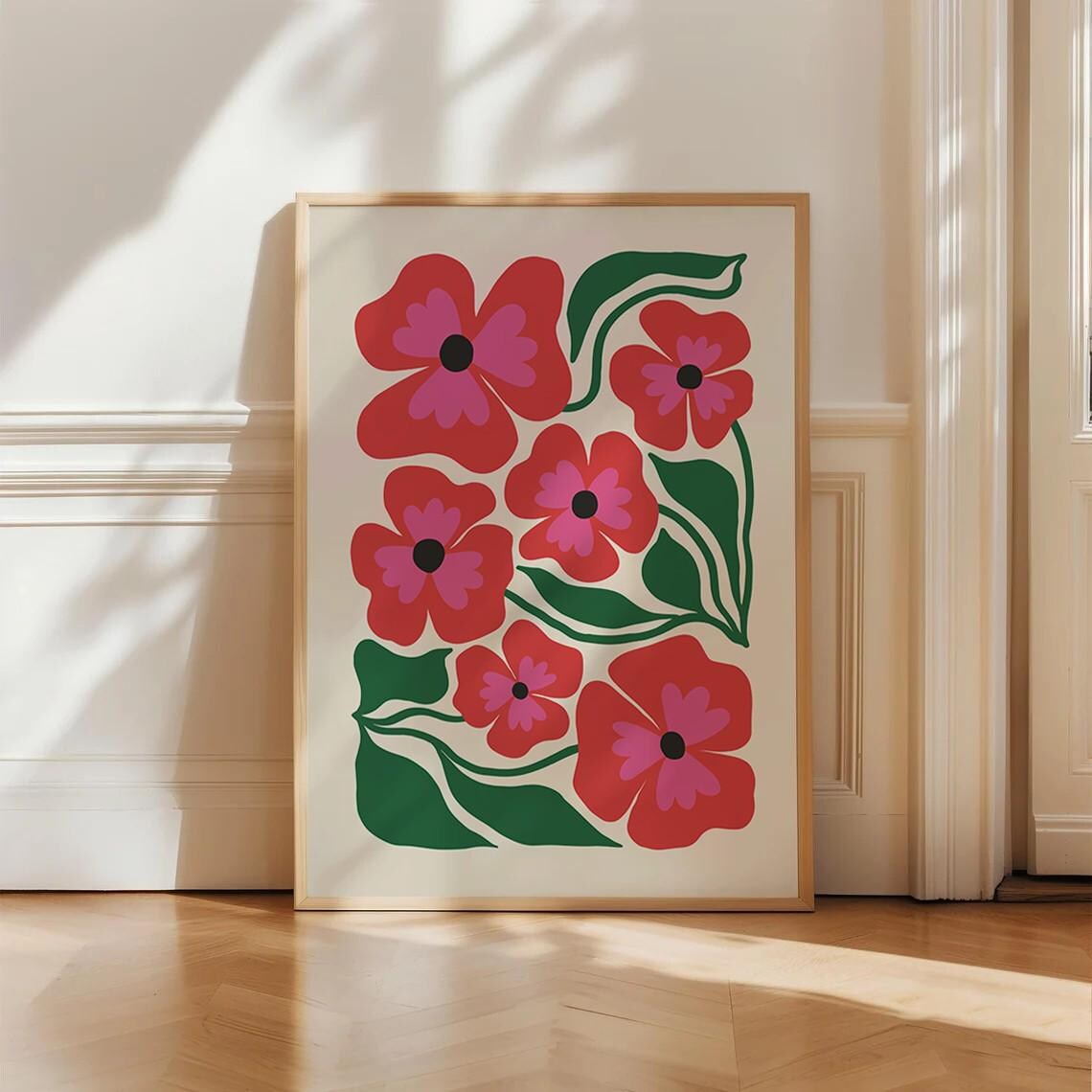 Red Poppy Botanical Flower Modern Bold Floral Poster for Living Room