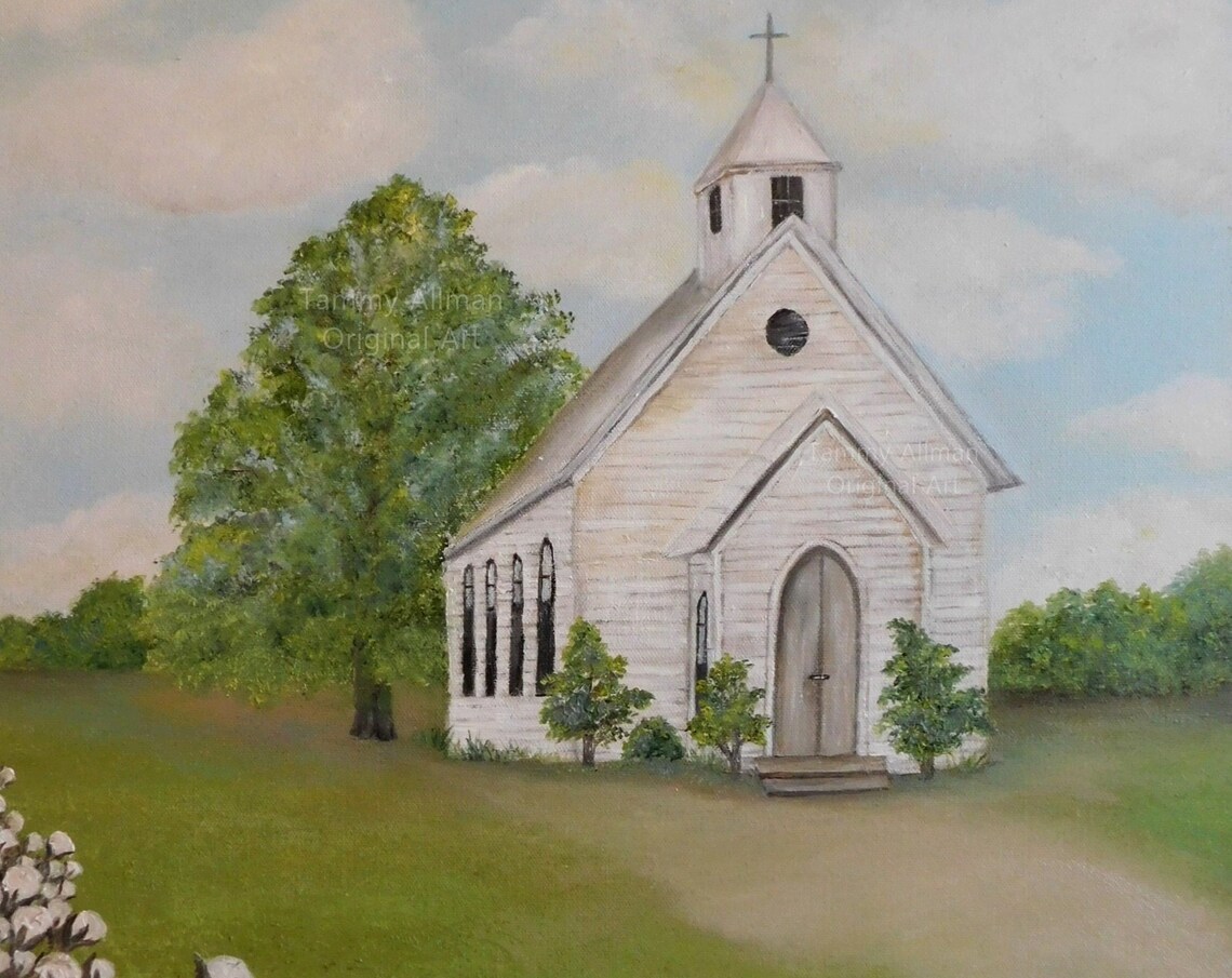 Custom Old Church and Cotton Field Art Print