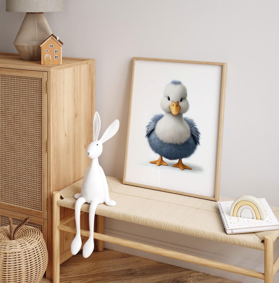Adorable Fluffy Baby Duckling in Blue Gray Nursery Animal Poster - Image 4