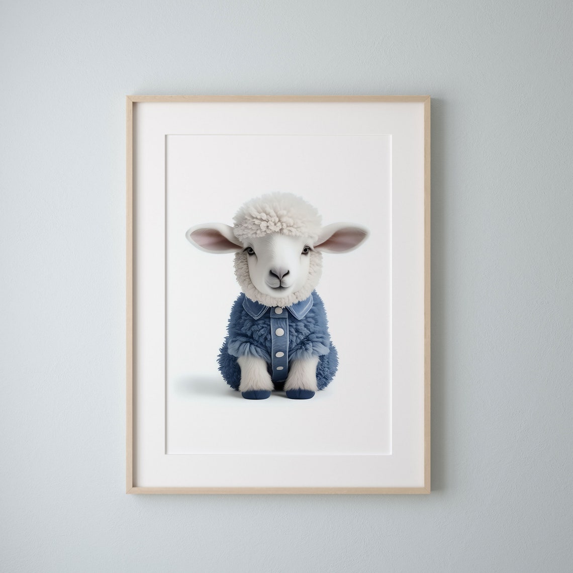 Sweet Fluffy Baby Lamb in a Blue Outfit Nursery Animal Poster - Image 2