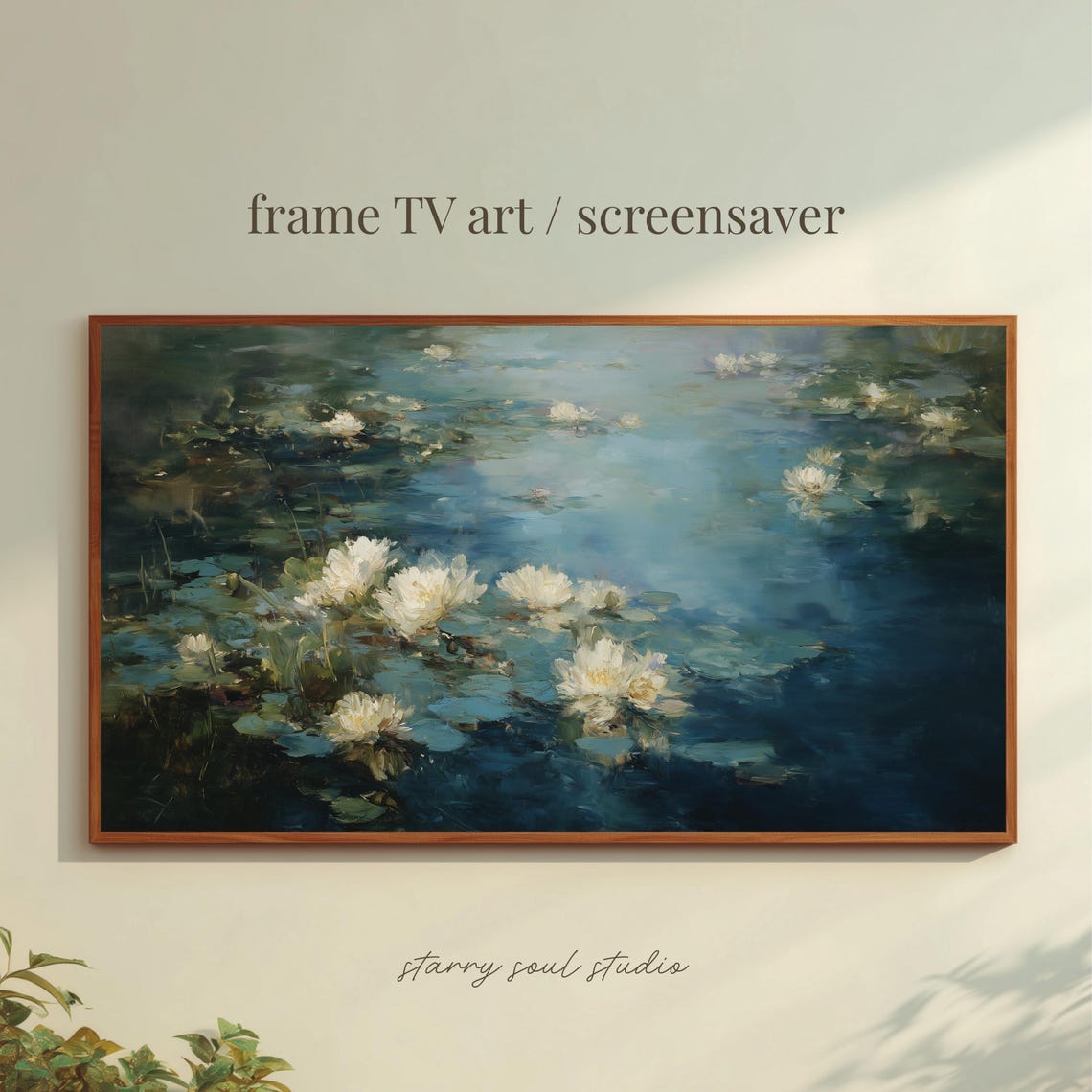 White Water Lilies Blue Pond Impressionist Floral Wall Poster