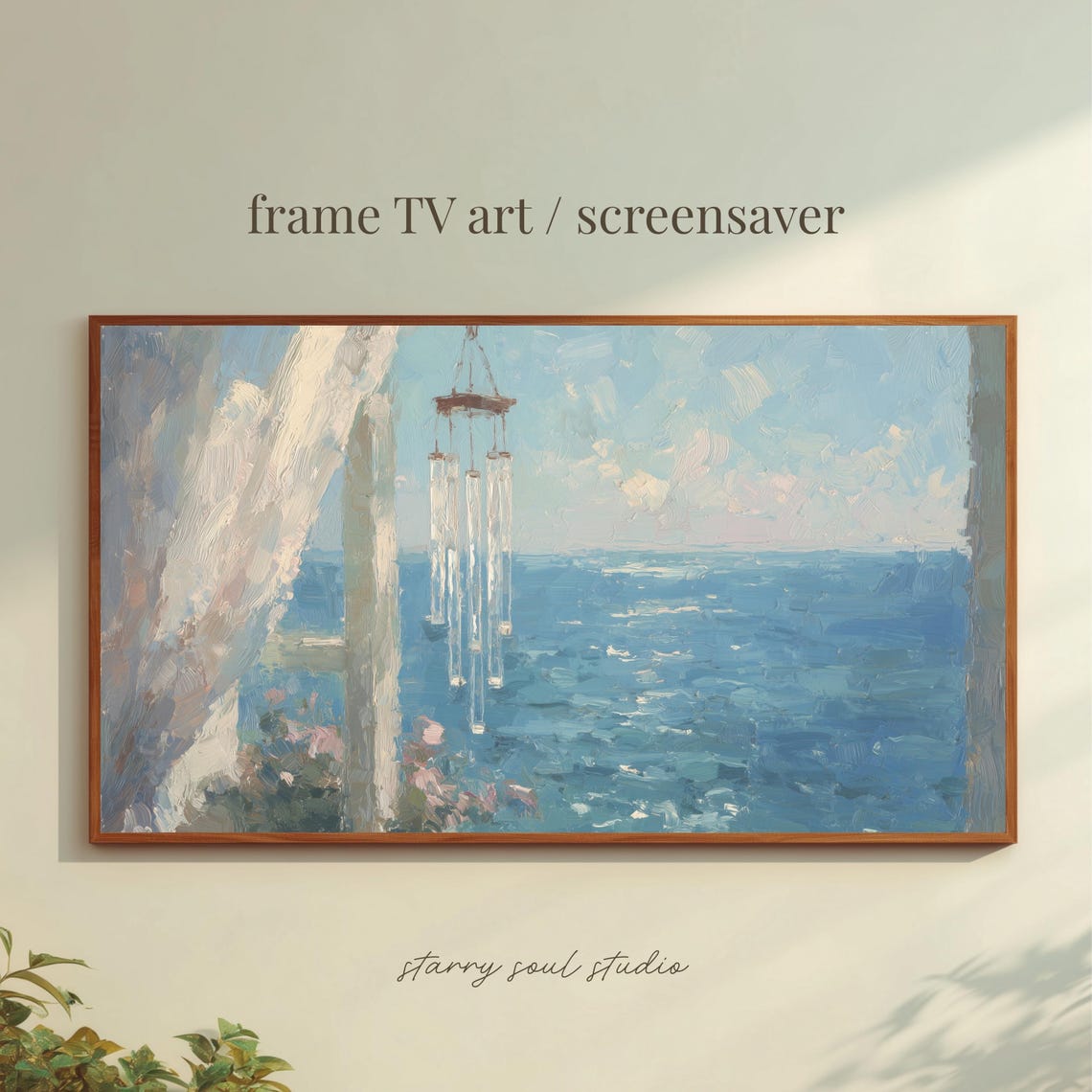 Dreamy Wind Chimes by the Sea Impressionist Ocean Art Poster