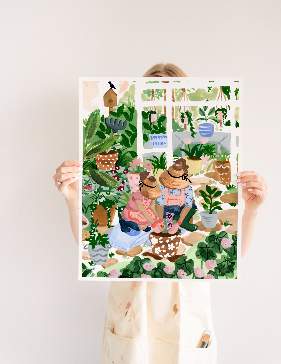 Mom And Daughter Watercolor Art Print, Greenhouse - Image 3