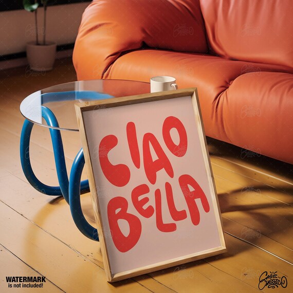 Ciao Bella Bold Red Bubble Letters Italian Typography Fun Poster