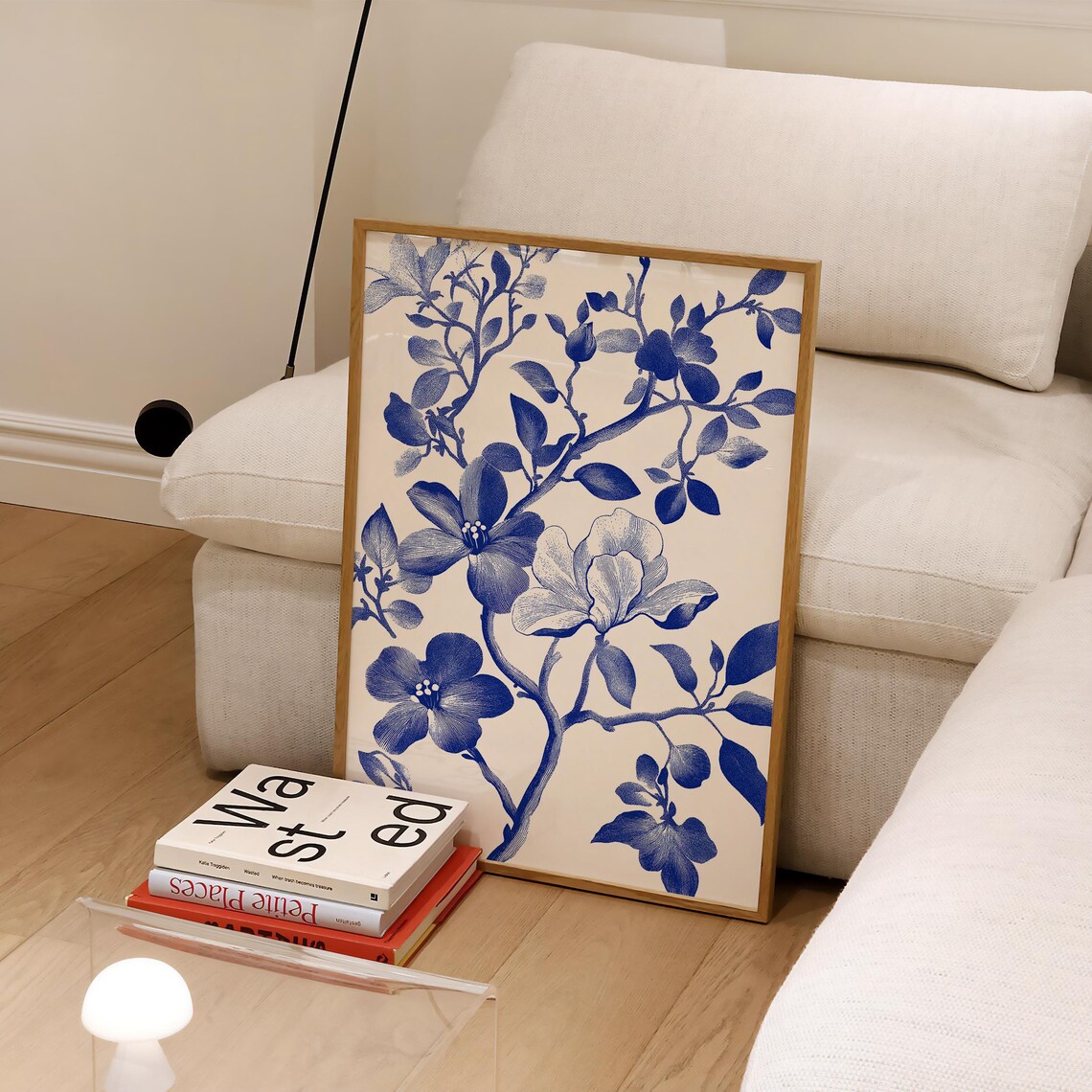 Vintage Blue Floral Branch Porcelain Style Botanical Wall Art
