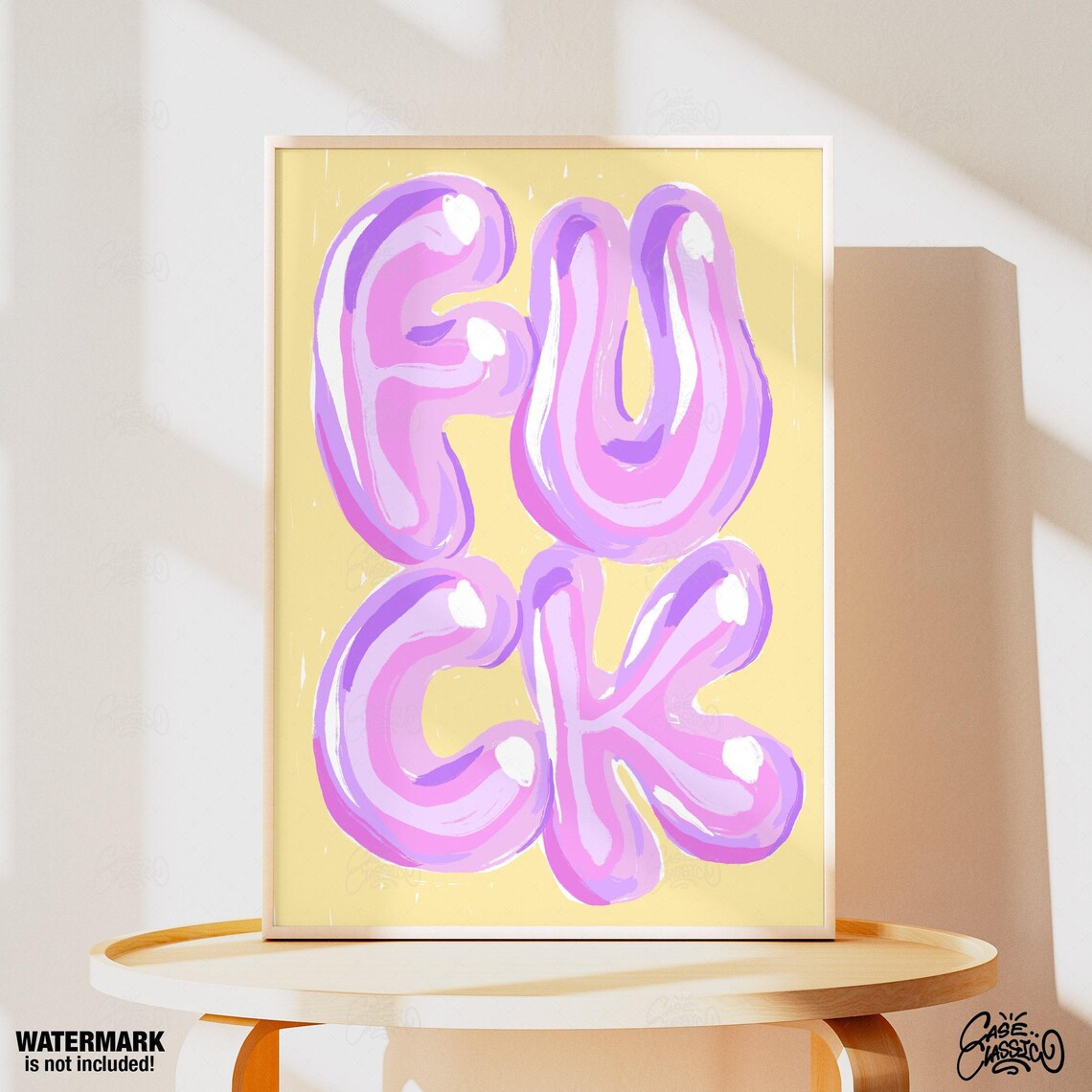 Fuck Balloon Bubble Letters Pink Retro Typography Fun Poster