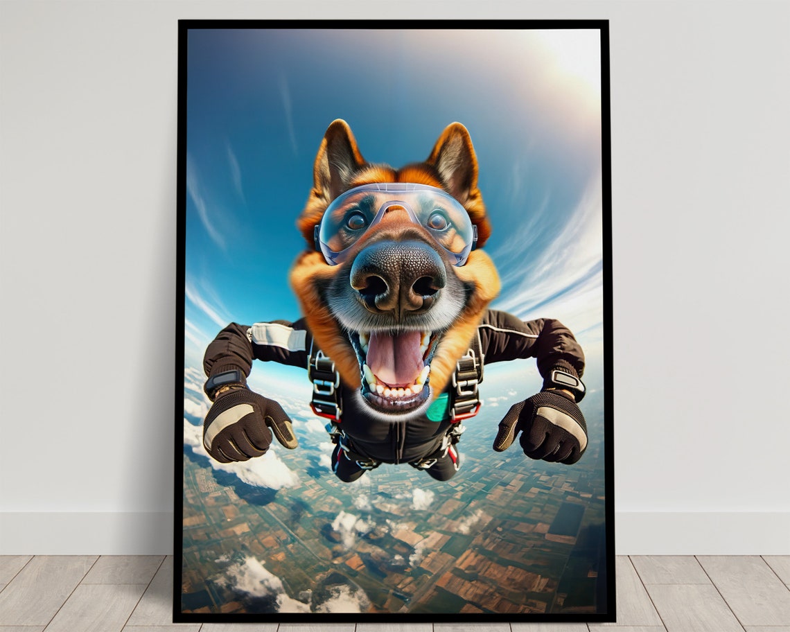 German Shepherd Skydiving With Goggles Epic Freefall Dog Poster