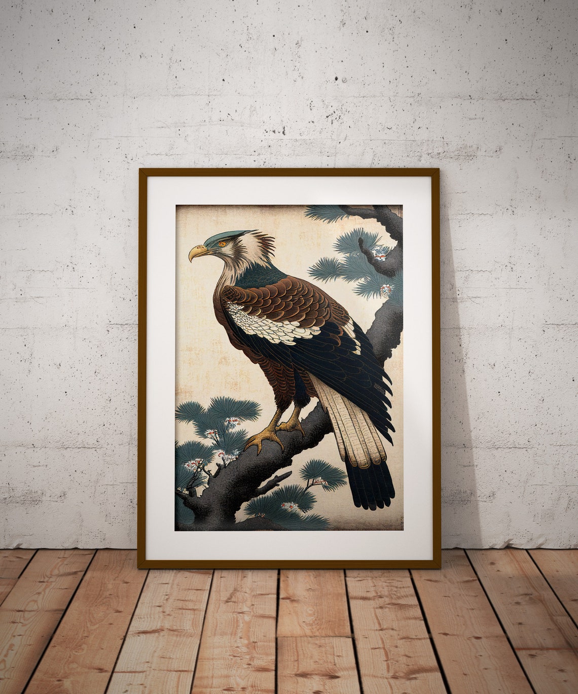 Majestic Eagle Perched On Pine Branch Japanese Artwork Poster - Image 2