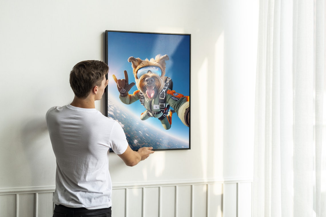 Epic Skydiving Briard Dog With Goggles Blue Sky Adventure Dog Poster - Image 2