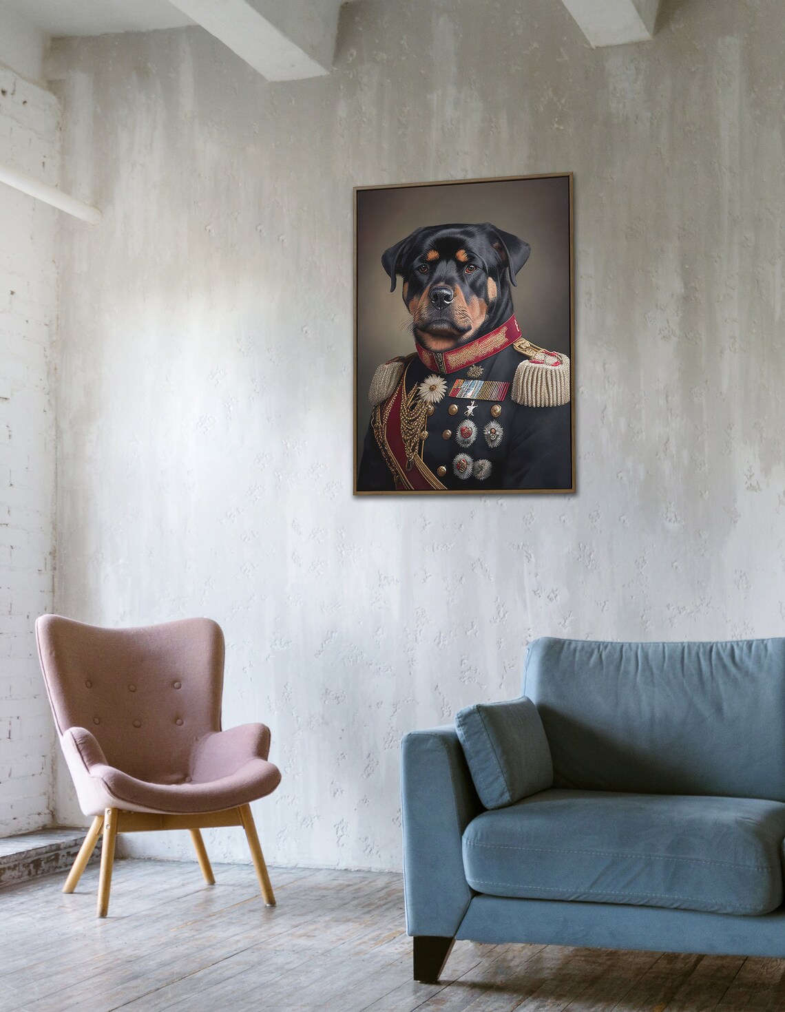 Portrait Of A Rottweiler In Military Uniform Art Print - Image 4