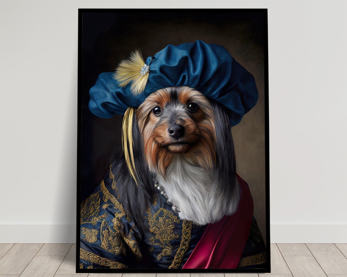 Yorkshire Terrier Baroque Style Portrait Blue Beret Funny Poster