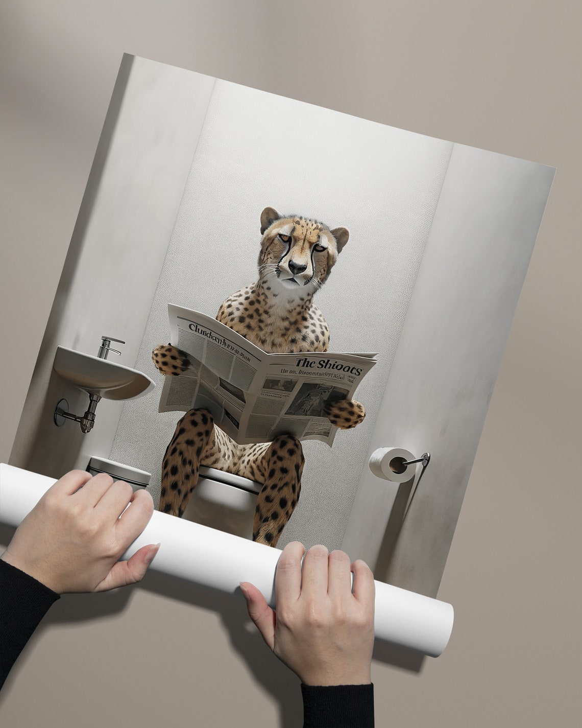 Cheetah Reading Newspaper While Sitting on the Toilet Funny Poster - Image 2