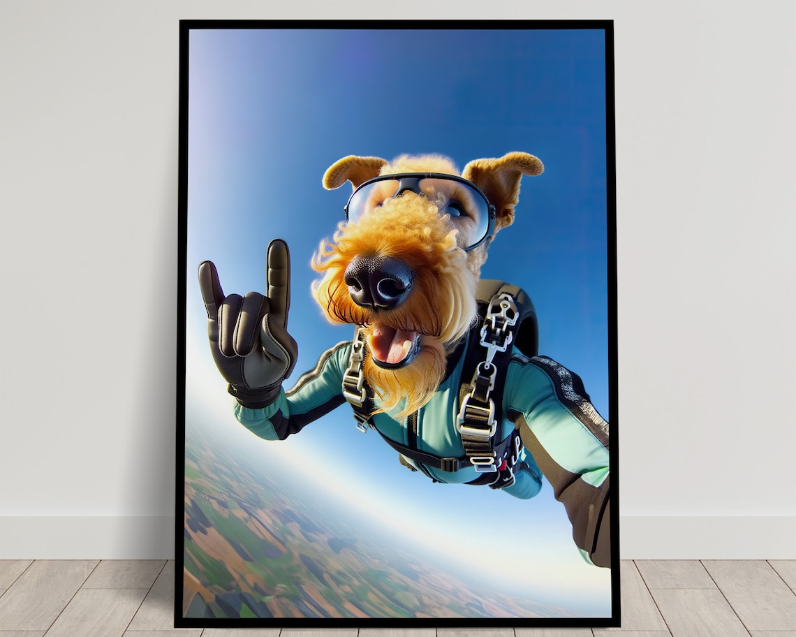 Skydiving Airedale Terrier Animal Print, Child Bedroom Decor