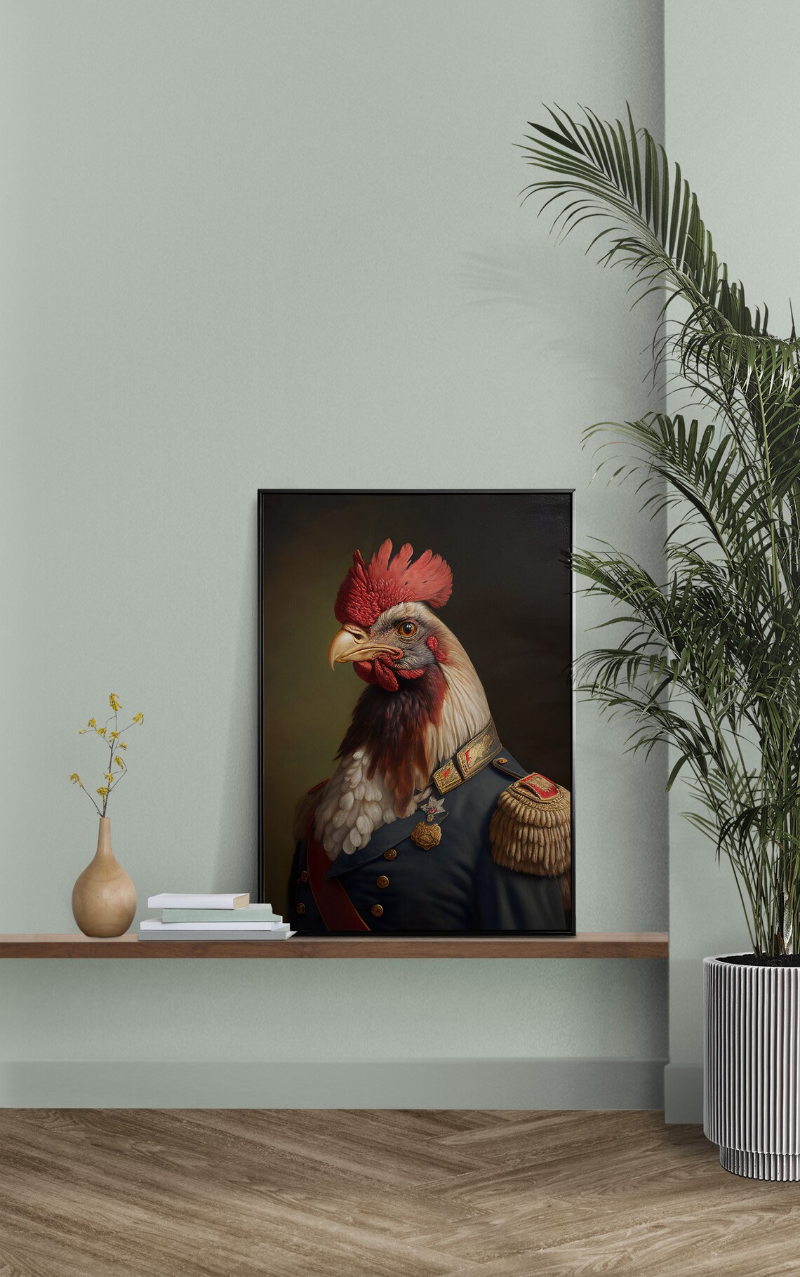 Portrait Of A Rooster In Military Uniform Art Print - Image 2