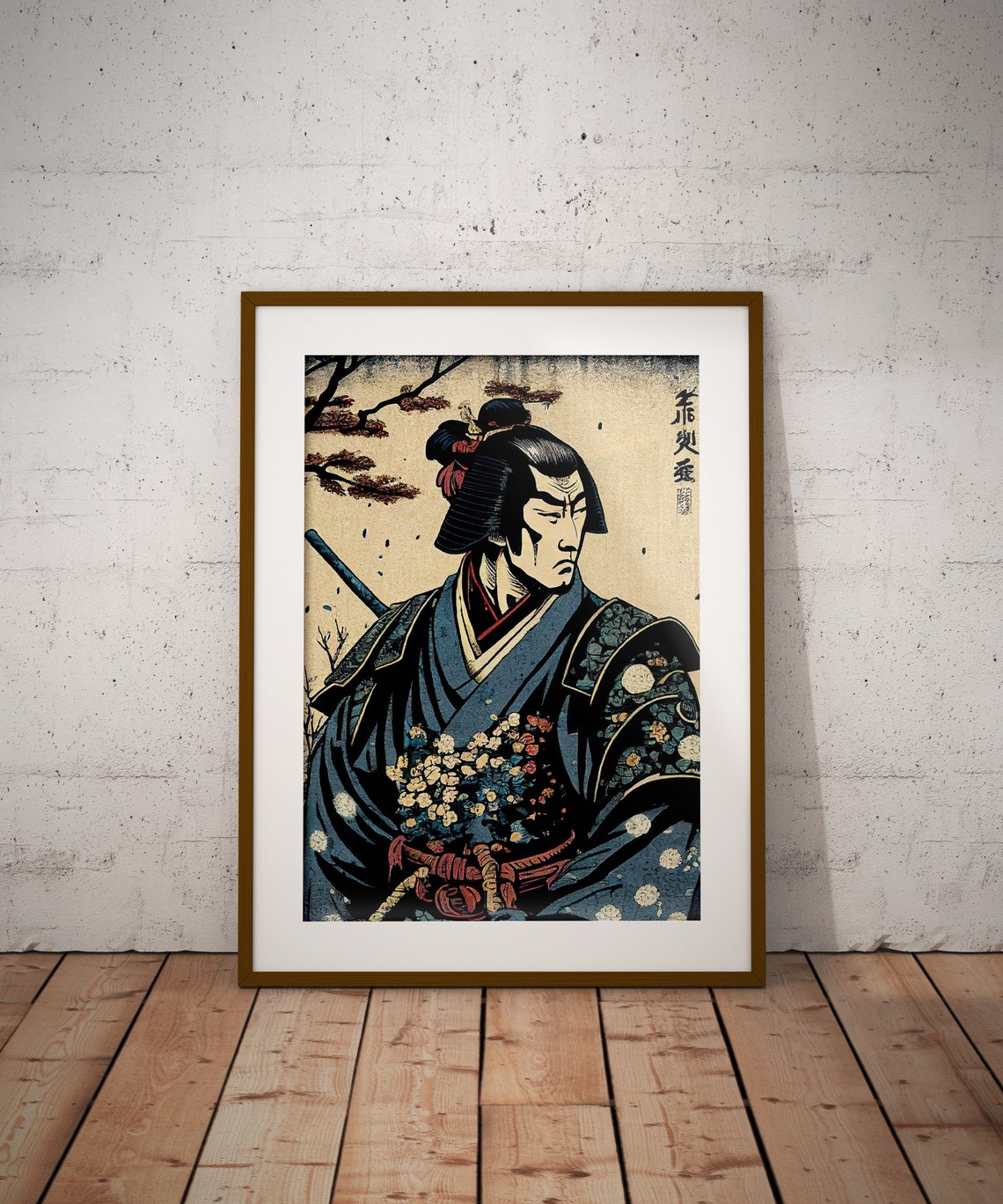 Samurai Warrior Portrait in Ukiyo E Japanese Woodblock Style Poster - Image 2