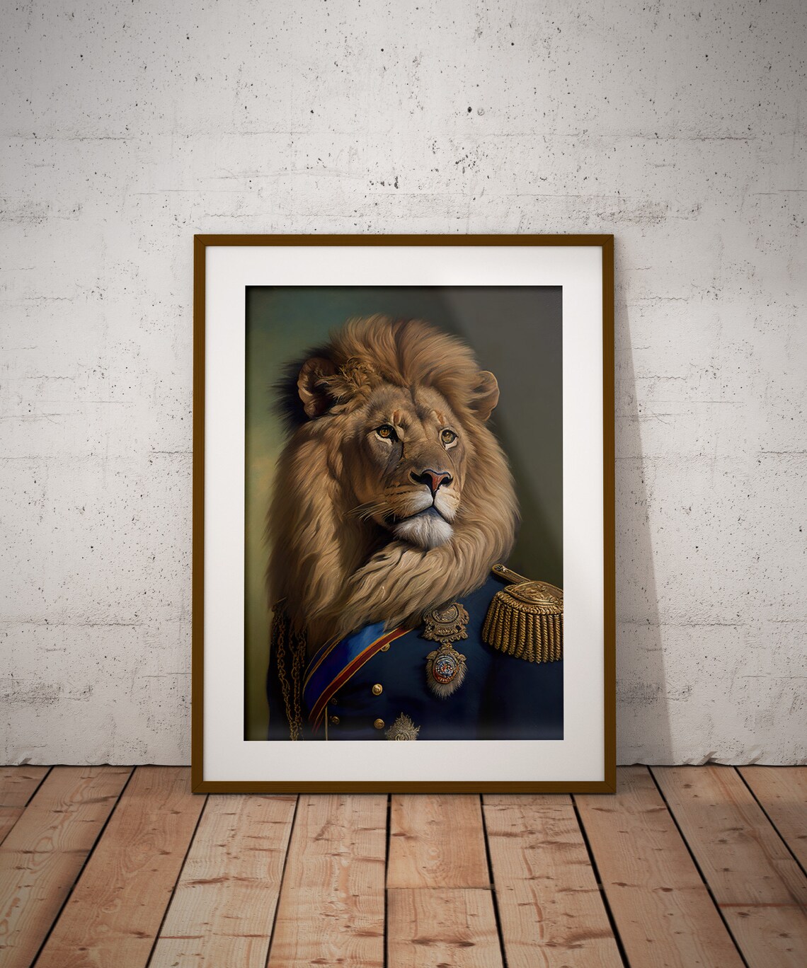 Portrait Of A Lion In Military Uniform, Animal Art Print - Image 3