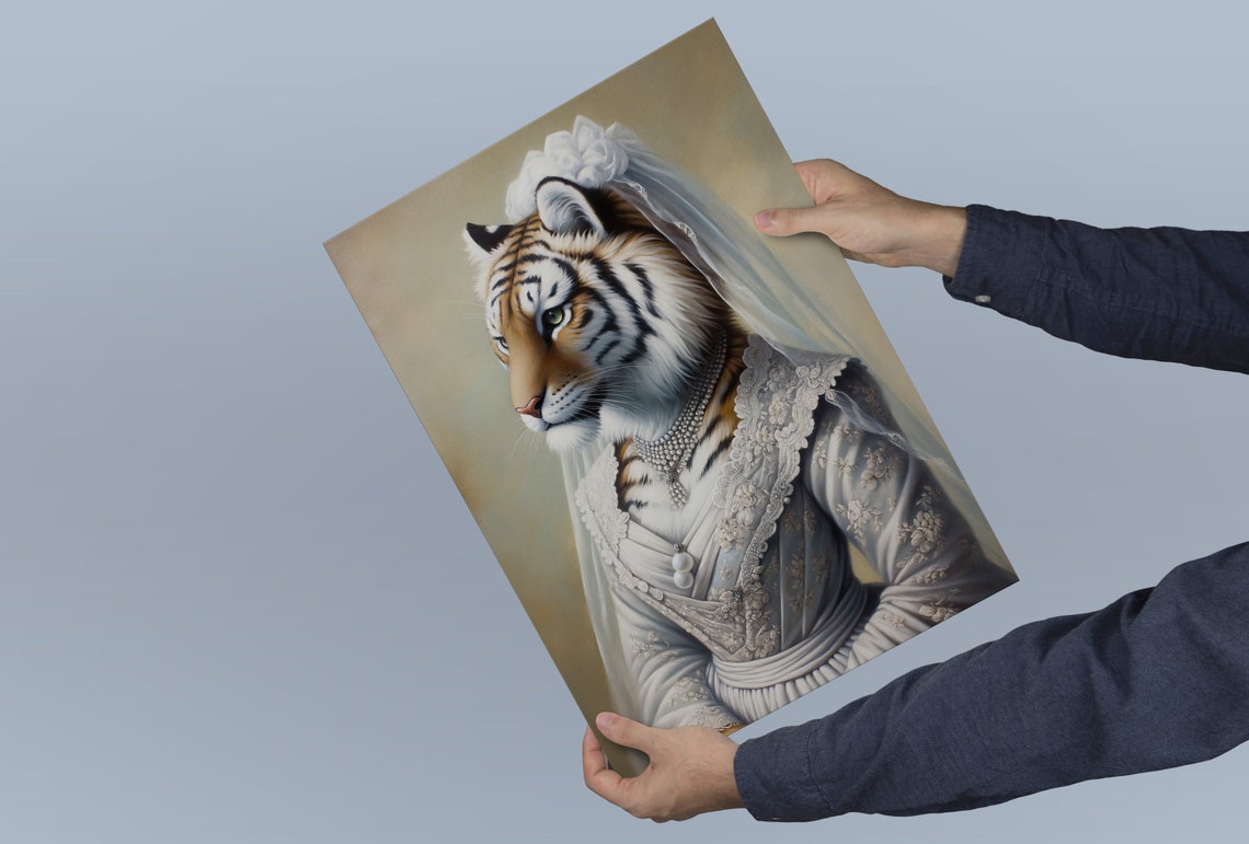 Tigress Bride in a Pearl-Embellished Wedding Gown Wild Animal Poster - Image 2