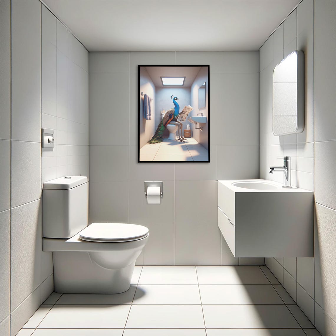 Peacock Reading the Newspaper on the Toilet Funny Bathroom Poster - Image 4