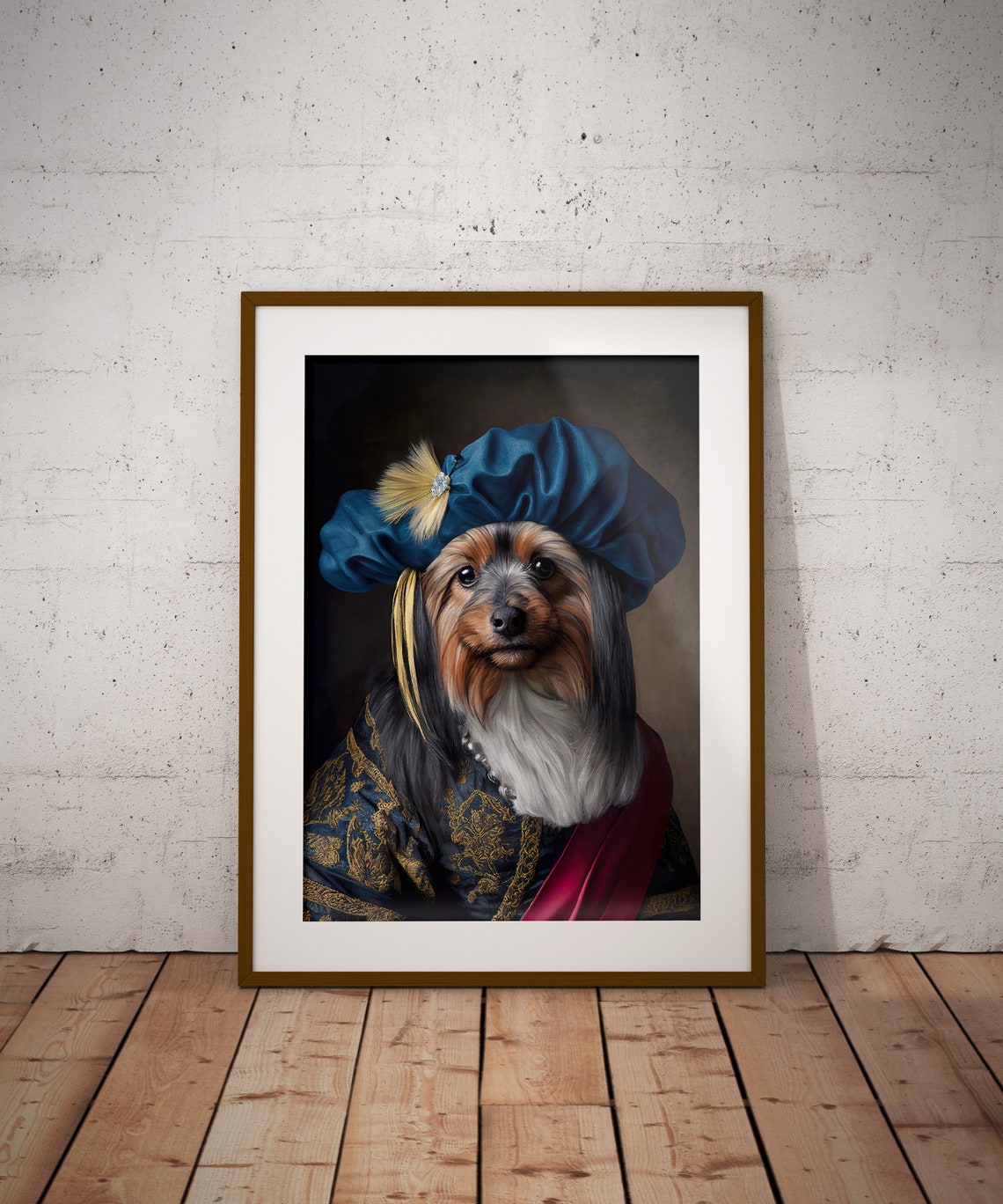 Yorkshire Terrier Baroque Style Portrait Blue Beret Funny Poster - Image 3