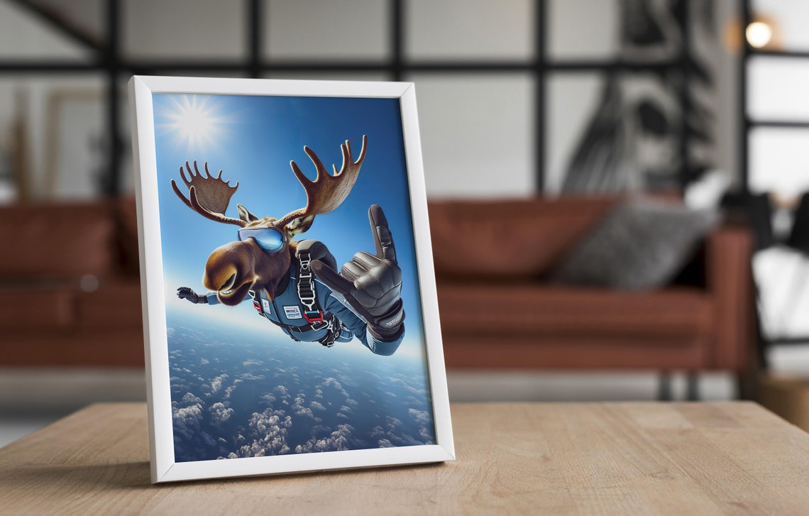 Moose Skydiving With Antlers And Goggles Epic Freefall Animal Poster - Image 4