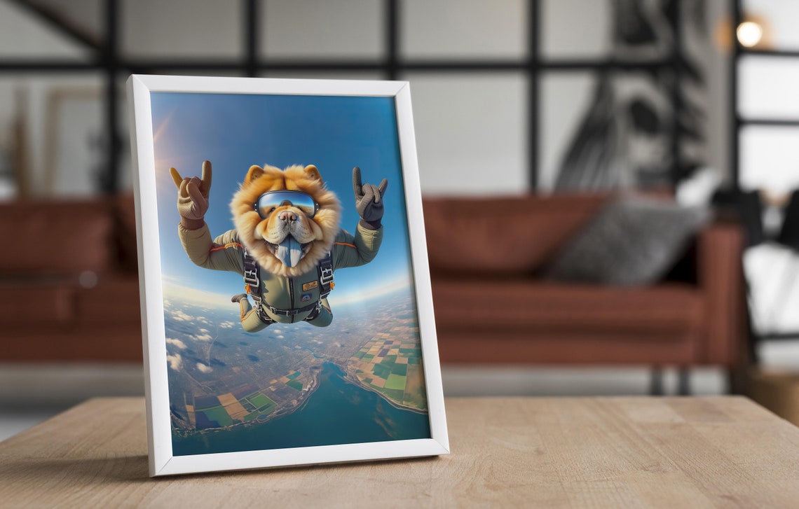 Chow Chow Skydiving Rock On Sign With Blue Tongue Epic Freefall Poster - Image 4