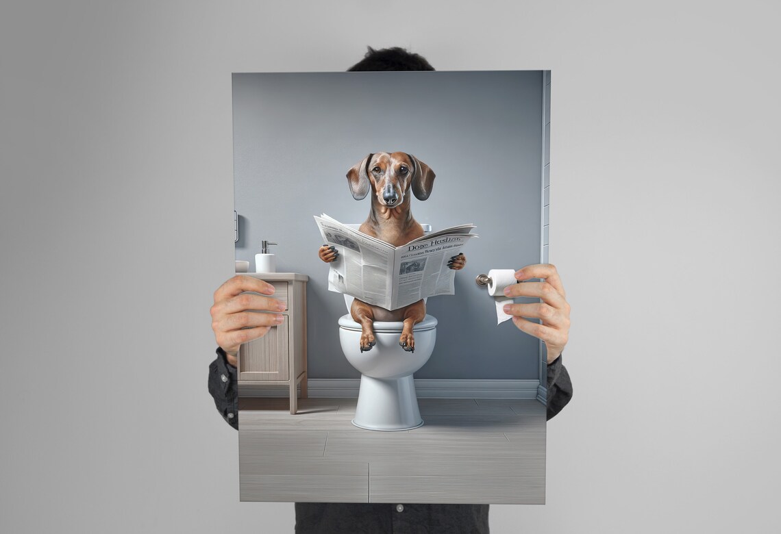 Dachshund Reading The Newspaper On The Toilet, Poster - Image 3