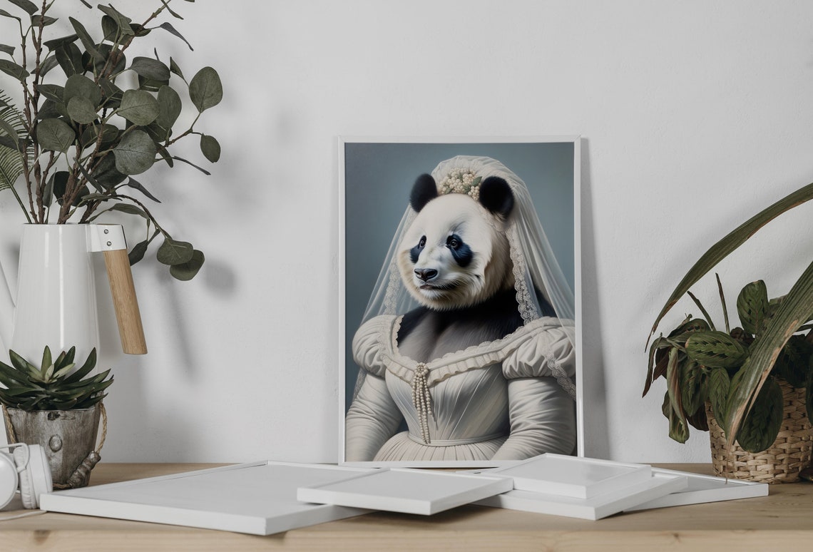 Giant Panda Bride in a Ruffled Wedding Gown with Pearl Tassels Poster - Image 2