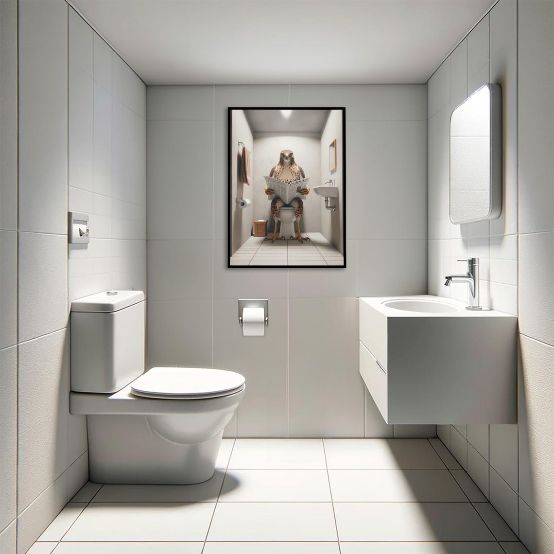 Hawk Reading the Newspaper on the Toilet Funny Bathroom Poster - Image 4