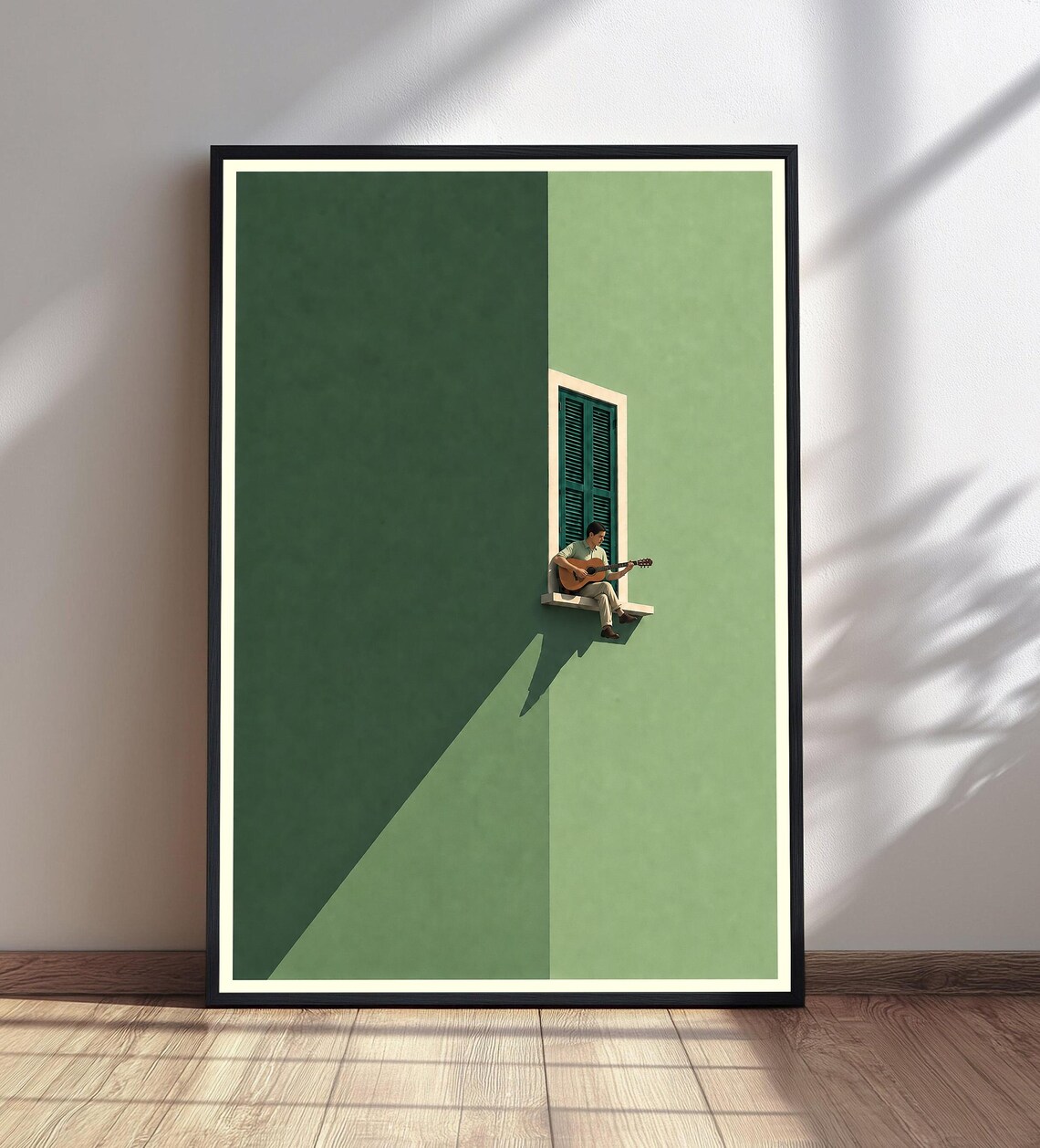 Guitar Player Window Print, Minimalist Art Print