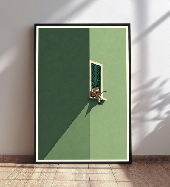 Guitar Player Window Print, Minimalist Art Print