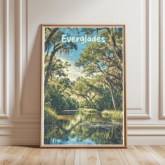 Everglades Alligator Swamp Vintage Florida Travel Park Poster