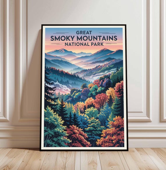 Great Smoky Mountains Poster Art Print Travel Home Dcor Gift Illustration Artwork Birthday Present
