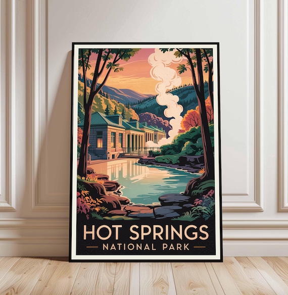 Hot Springs National Park Bathhouse Vintage Mountain Travel Poster