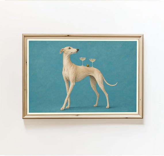 Whippet Martini Dog Wall Art Funny Print Pet Lover Gift Eclectic Home Decor