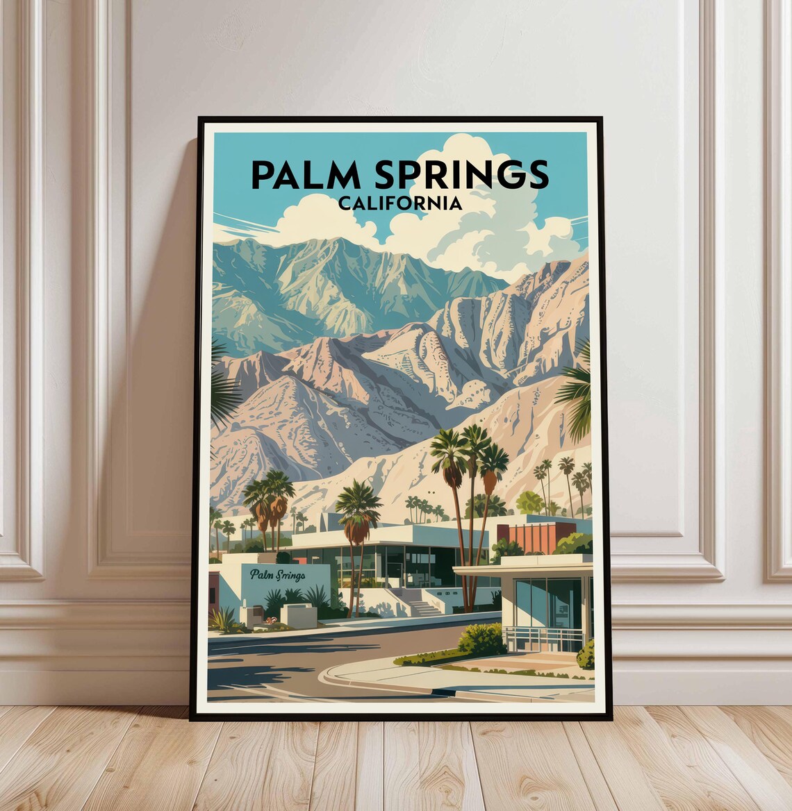 Palm Springs California Desert Mountain Mid Century Travel Poster