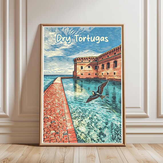 Dry Tortugas Fort Jefferson Florida Keys Vintage Travel Poster